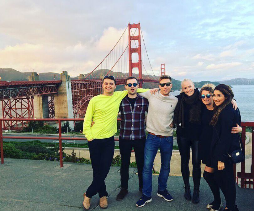 USA Team Standing in front of Golden Gate Bridge